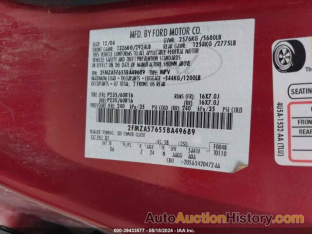 FORD FREESTAR SES, 2FMZA57655BA49689