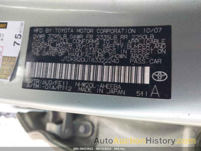 TOYOTA PRIUS STANDARD, JTDKB20U183322240