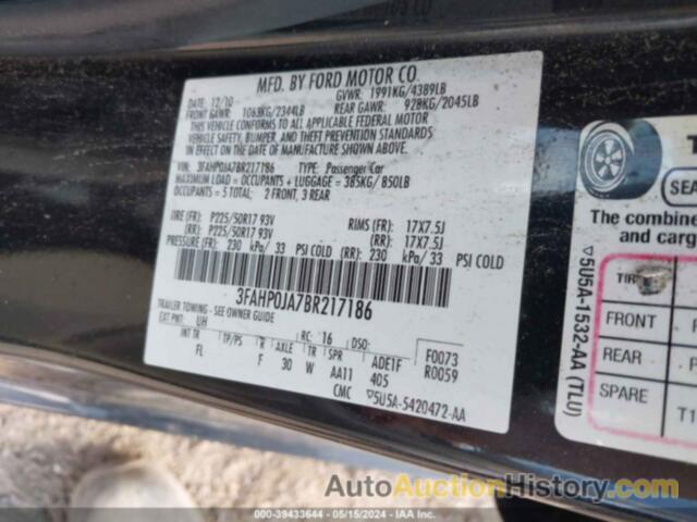 FORD FUSION SEL, 3FAHP0JA7BR217186