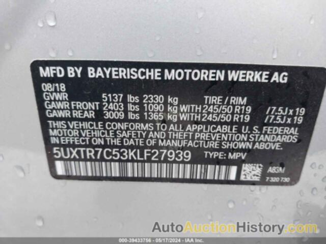 BMW X3 SDRIVE30I, 5UXTR7C53KLF27939