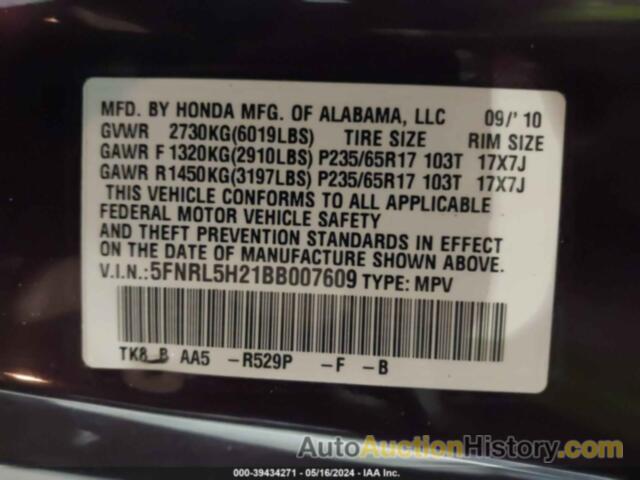 HONDA ODYSSEY LX, 5FNRL5H21BB007609