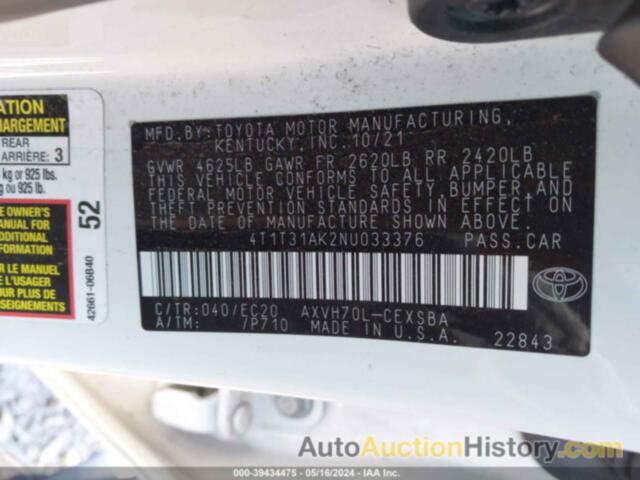 TOYOTA CAMRY NIGHTSHADE EDITION HYBRID, 4T1T31AK2NU033376