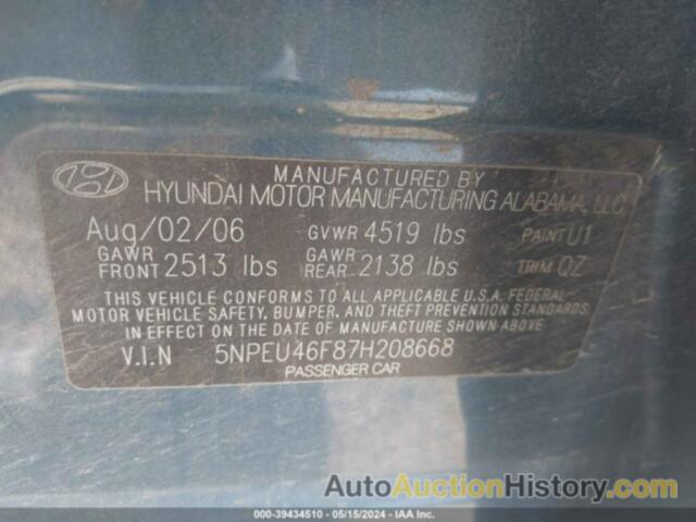 HYUNDAI SONATA LIMITED/SE V6, 5NPEU46F87H208668