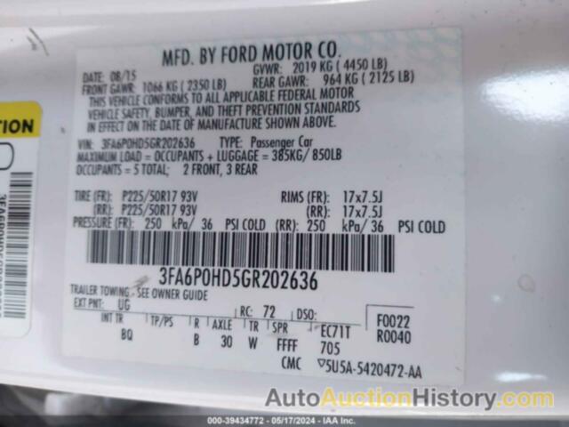 FORD FUSION SE, 3FA6P0HD5GR202636