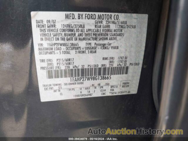 FORD TAURUS SEL, 1FAHP27W98G138665