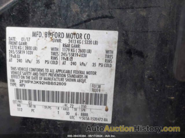 FORD EDGE TITANIUM, 2FMPK3K92HBB52809