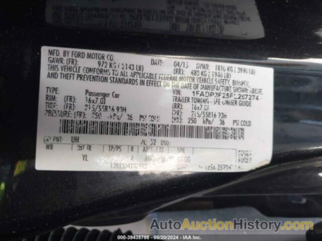 FORD FOCUS SE, 1FADP3F25FL287274