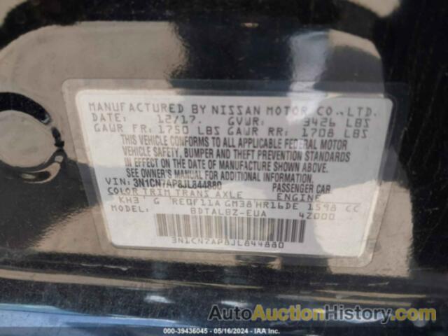 NISSAN VERSA 1.6 SV, 3N1CN7AP8JL844880