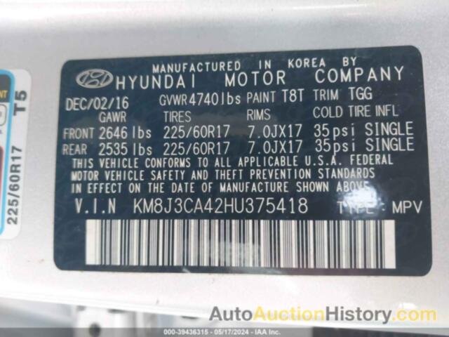 HYUNDAI TUCSON LIMITED/SPORT AND ECO/SE, KM8J3CA42HU375418