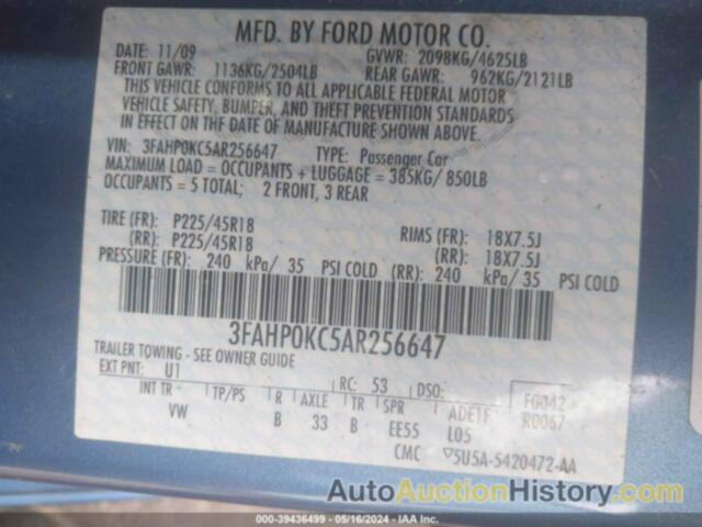 FORD FUSION SPORT, 3FAHP0KC5AR256647