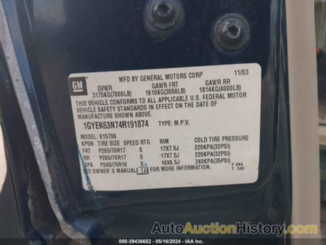 CADILLAC ESCALADE STANDARD, 1GYEK63N74R191874