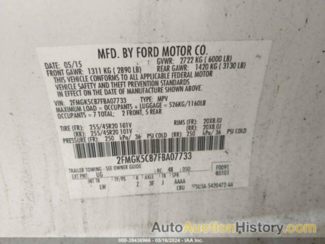 FORD FLEX SEL, 2FMGK5C87FBA07733