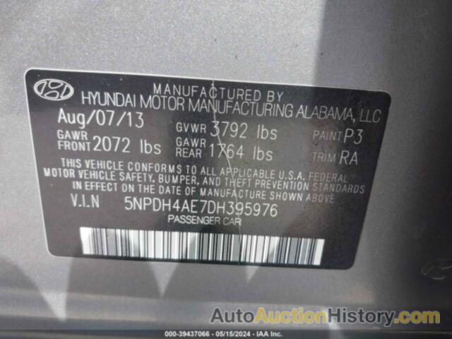 HYUNDAI ELANTRA LIMITED, 5NPDH4AE7DH395976