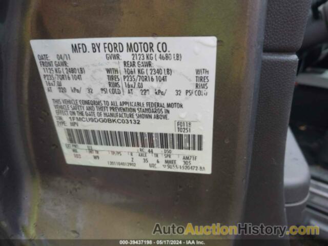 FORD ESCAPE XLT, 1FMCU9DG0BKC03132