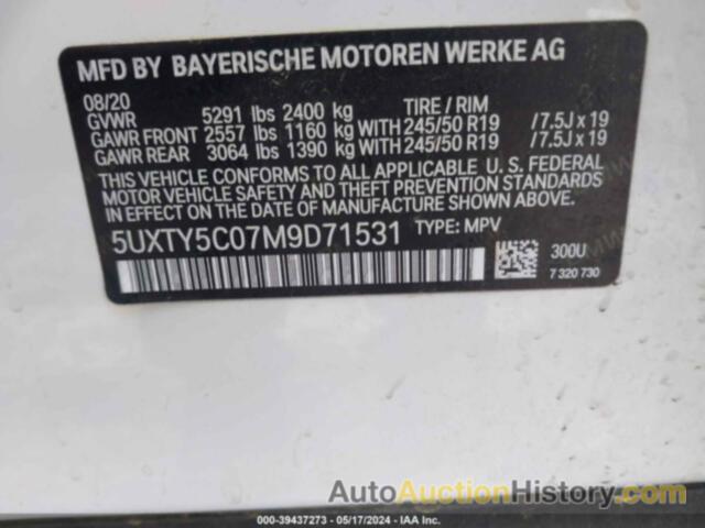 BMW X3 XDRIVE30I, 5UXTY5C07M9D71531