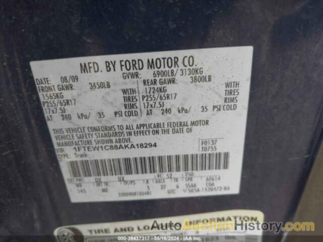 FORD F150 SUPERCREW, 1FTEW1C88AKA18294