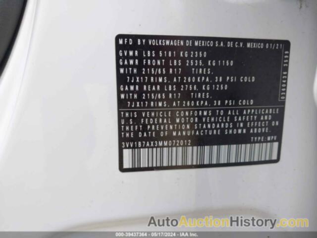 VOLKSWAGEN TIGUAN 2.0T S, 3VV1B7AX3MM072012