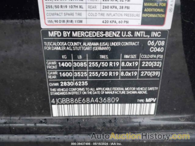 MERCEDES-BENZ ML 350 4MATIC, 4JGBB86E68A436809