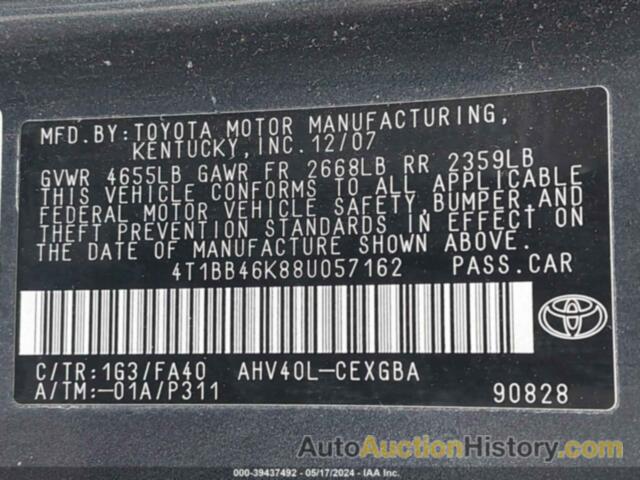 TOYOTA CAMRY HYBRID HYBRID, 4T1BB46K88U057162