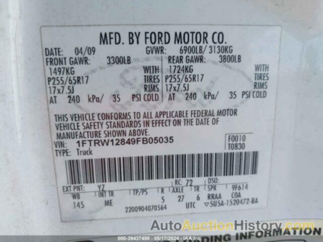 FORD F150 SUPERCREW, 1FTRW12849FB05035