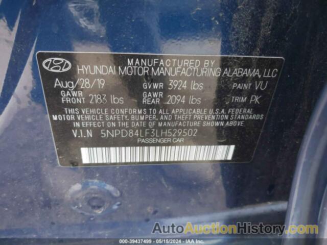 HYUNDAI ELANTRA SEL, 5NPD84LF3LH529502