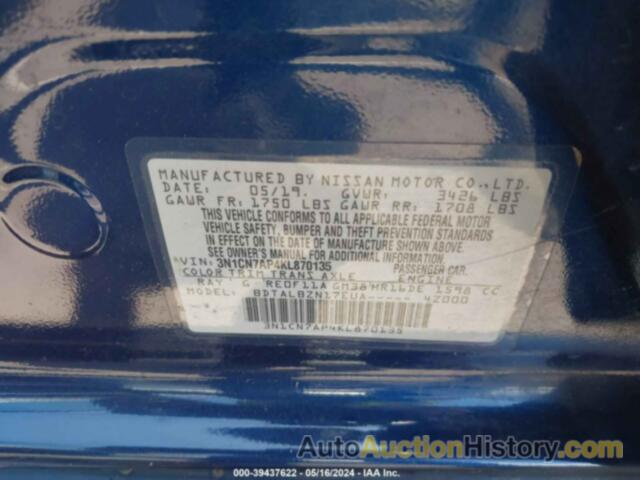 NISSAN VERSA S/S PLUS/SV, 3N1CN7AP4KL870135