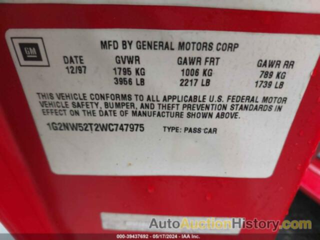 PONTIAC GRAND AM GT, 1G2NW52T2WC747975