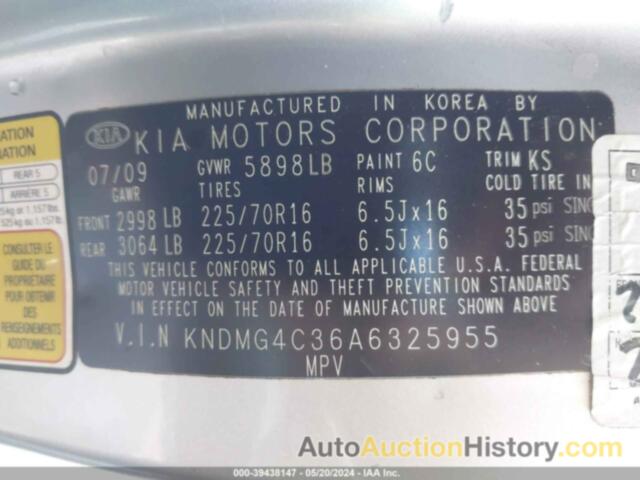 KIA SEDONA LX, KNDMG4C36A6325955