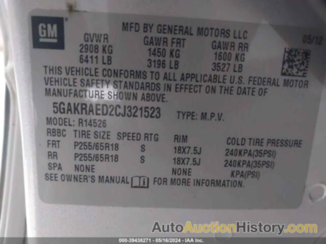 BUICK ENCLAVE, 5GAKRAED2CJ321523