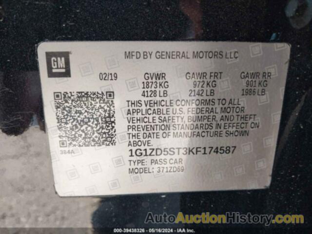 CHEVROLET MALIBU LT, 1G1ZD5ST3KF174587