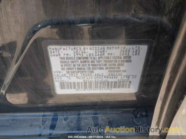 NISSAN SENTRA S, 3N1AB7AP0HY217295