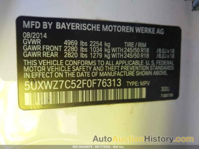 BMW X3 SDRIVE28I, 5UXWZ7C52F0F76313