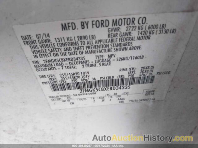 FORD FLEX SEL, 2FMGK5C8XEBD34335