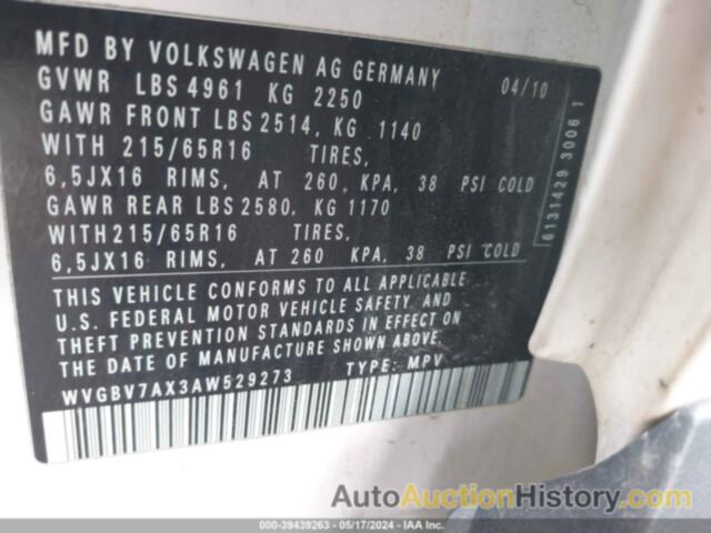 VOLKSWAGEN TIGUAN SE/SEL, WVGBV7AX3AW529273