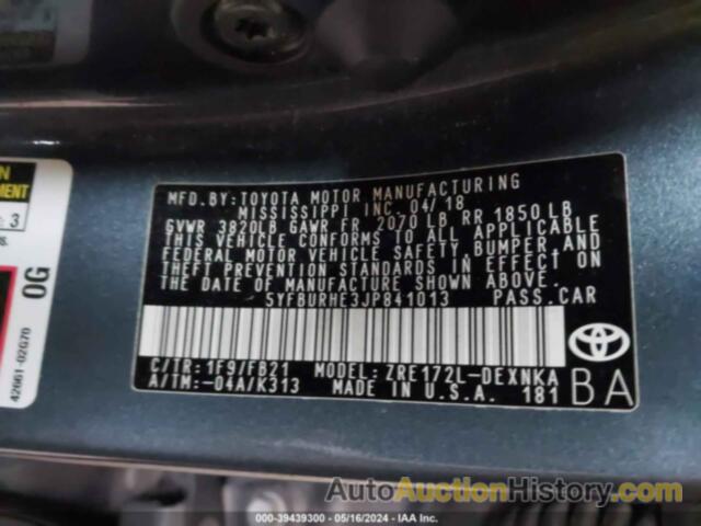 TOYOTA COROLLA L/LE/XLE/SE/XSE, 5YFBURHE3JP841013