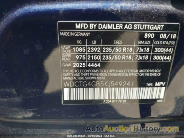 MERCEDES-BENZ GLA 250 4MATIC, WDCTG4GB5KJ549241