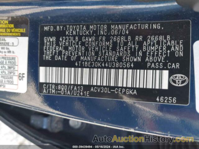 TOYOTA CAMRY XLE, 4T1BE30K44U380564