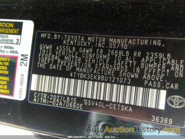 TOYOTA CAMRY SE/LE/XLE, 4T1BK3EK8BU121073