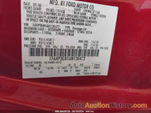 FORD FOCUS SES, 1FAHP3GN1AW130472