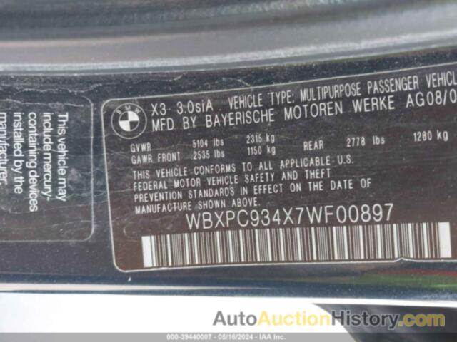 BMW X3 3.0SI, WBXPC934X7WF00897