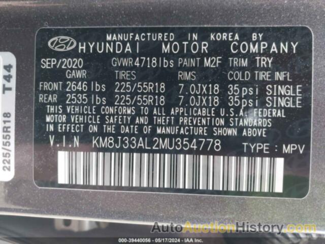 HYUNDAI TUCSON SEL, KM8J33AL2MU354778