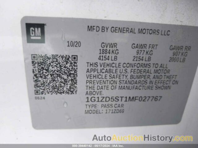 CHEVROLET MALIBU FWD LT, 1G1ZD5ST1MF027767