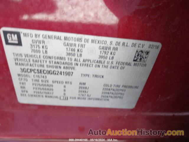 CHEVROLET SILVERADO 1500 1LZ, 3GCPCSEC0GG241907