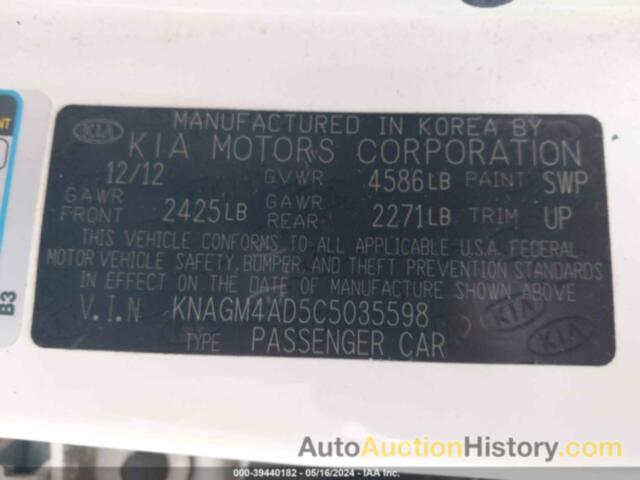 KIA OPTIMA HYBRID EX, KNAGM4AD5C5035598