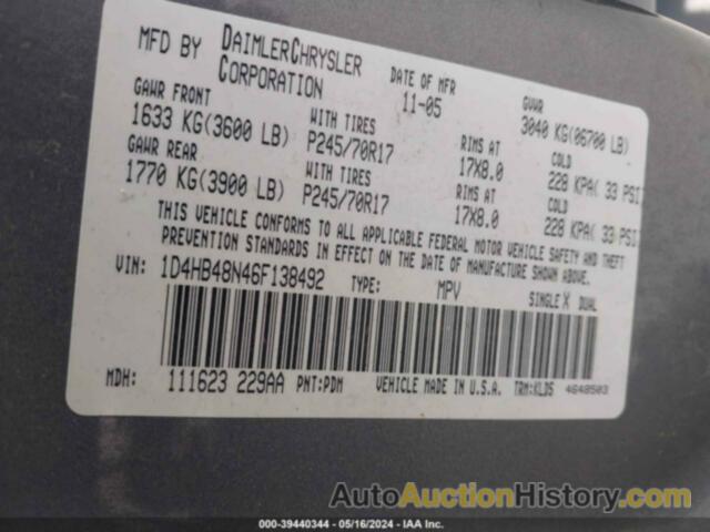 DODGE DURANGO SLT, 1D4HB48N46F138492