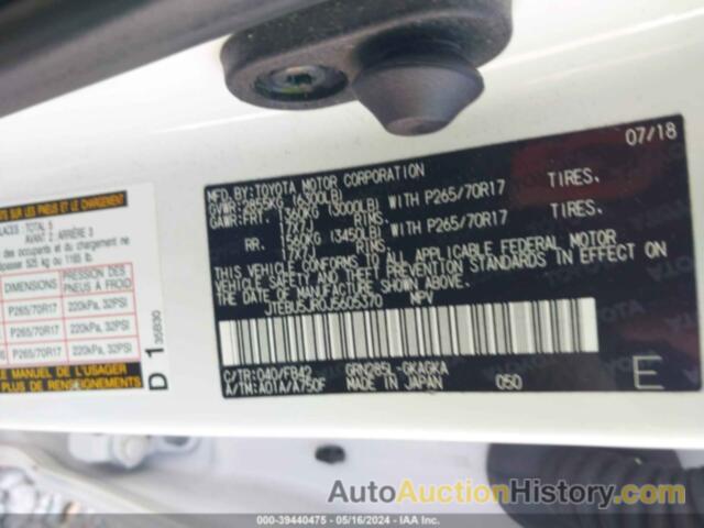 TOYOTA 4RUNNER SR5 PREM/LTDL/TRAIL/TRD, JTEBU5JR0J5605370