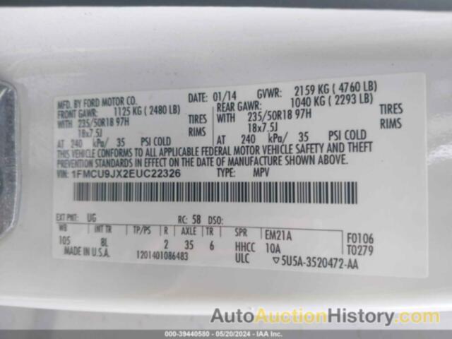 FORD ESCAPE TITANIUM, 1FMCU9JX2EUC22326