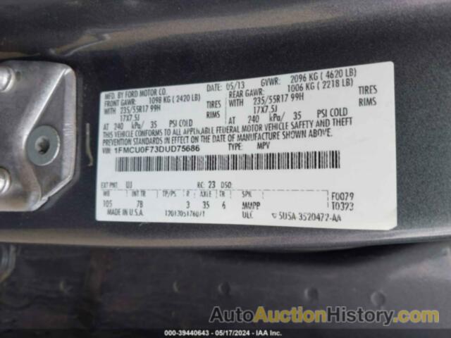 FORD ESCAPE S, 1FMCU0F73DUD75686