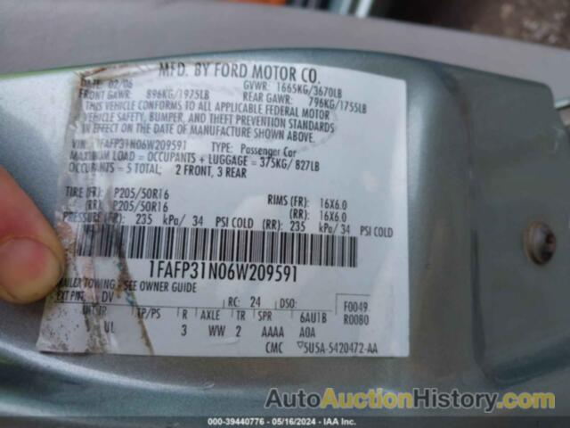 FORD FOCUS ZX3, 1FAFP31N06W209591