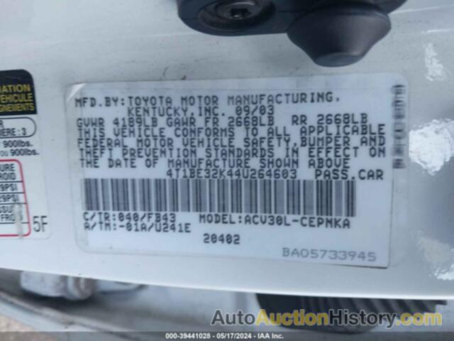 TOYOTA CAMRY LE/XLE/SE, 4T1BE32K44U264603